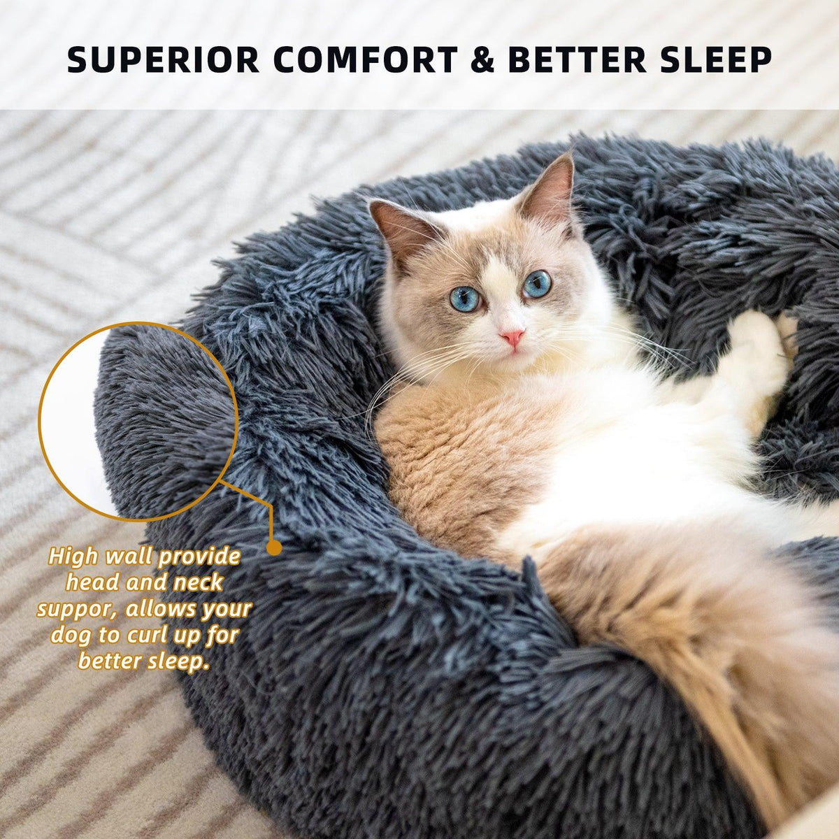 Plush Donut Bed (Small) — orthopedic + waterproof base, 4 sizes — view 3